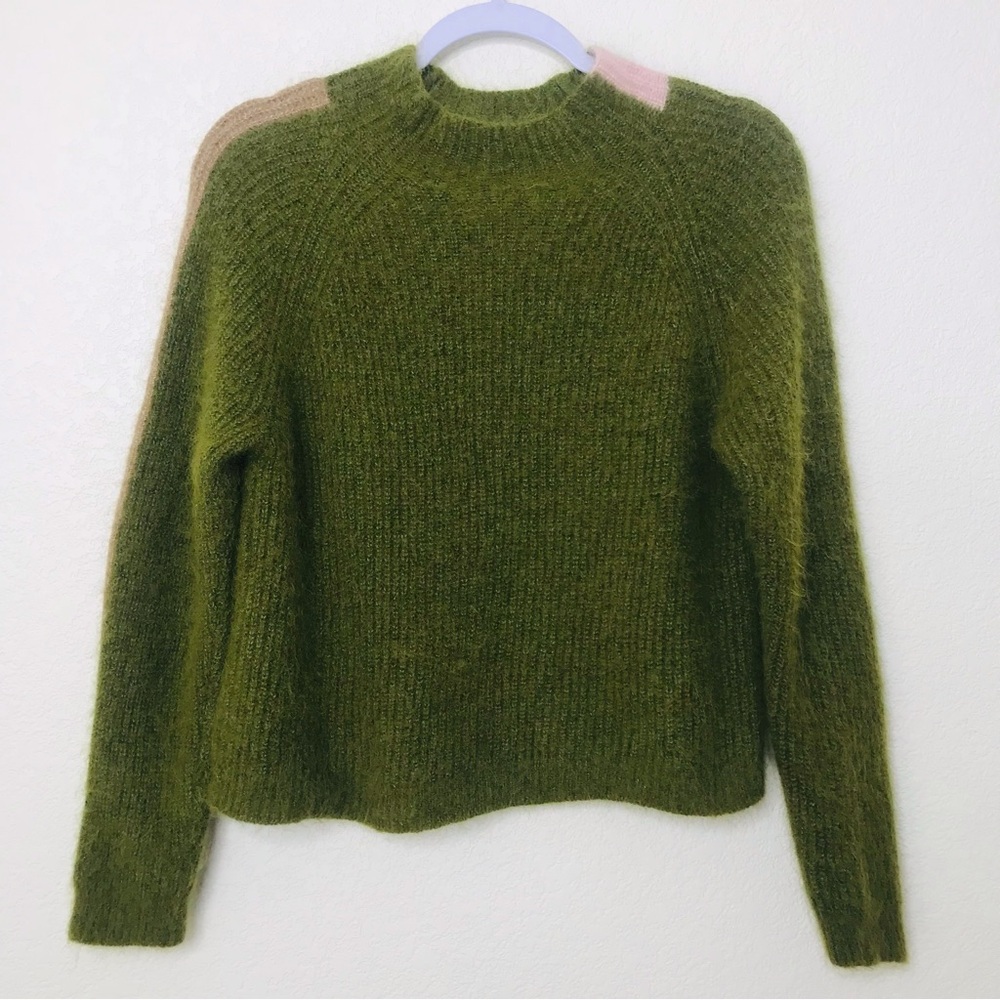 THE ENDERY Baby Alpaca/Wool Mock Neck Pullover Sweater Olive Green
